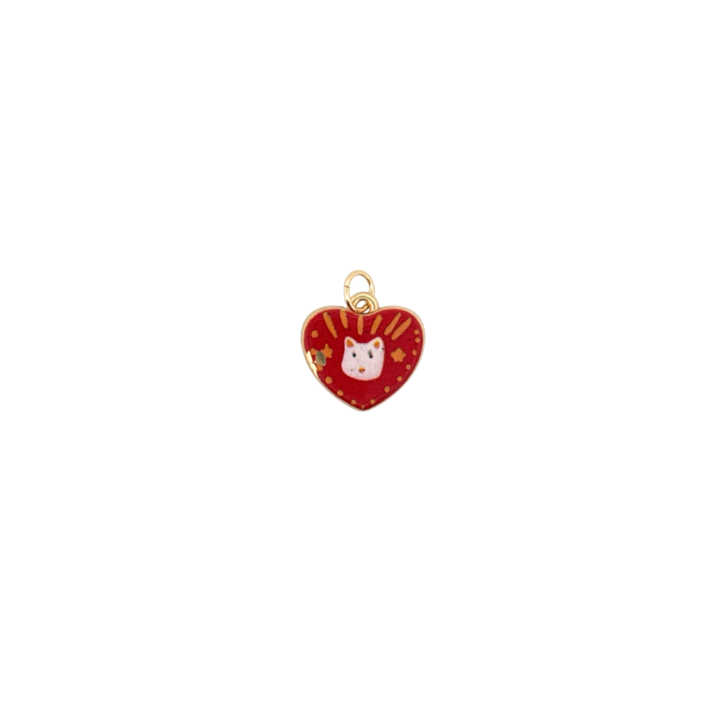 Red heart enamel charm with white cat design for personalized Charm Bar jewelry.